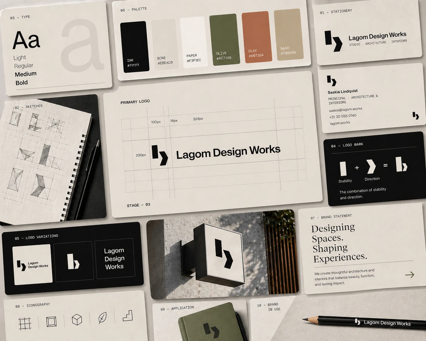 Lagom Studio architectural brand: branding, website and logo by Clockwrk